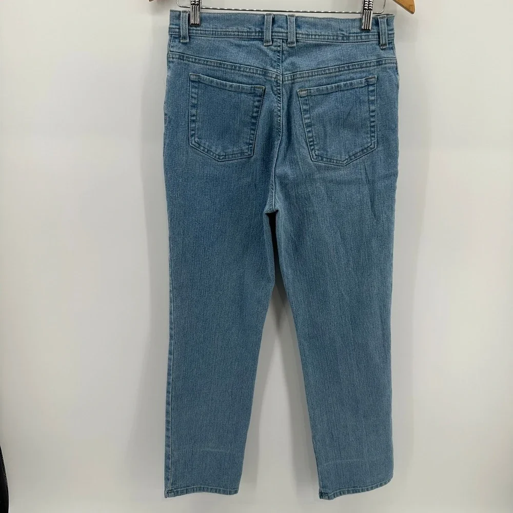 Gloria Vanderbilt Straight Jeans Womens 12 Petite Blue Denim Stretch Mid Rise